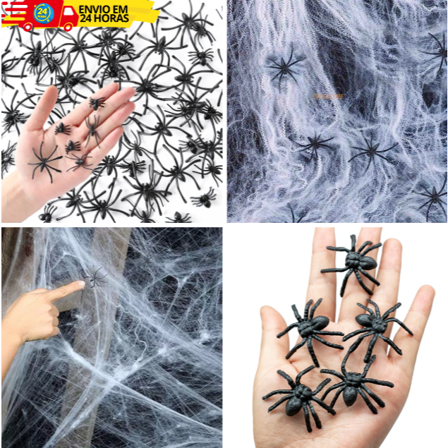 Kit Teia de Aranha Branca Artificial Sintética Realista + 25 Aranha Decoração Festa Halloween em Oferta na Shopee