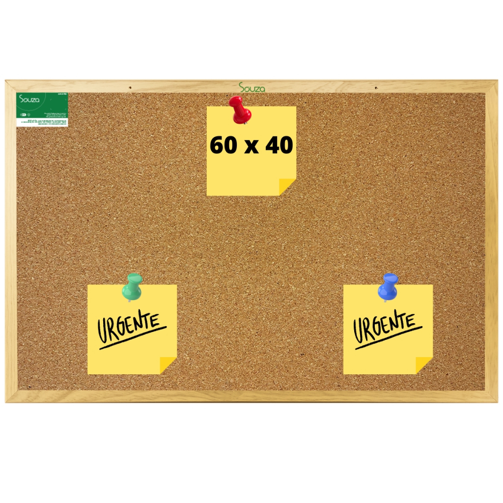 Quadro Lousa Cortiça 60x40 Cm Moldura Madeira Avisos Recados Quadro de Avisos Anotações