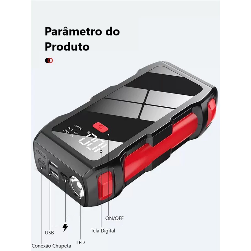 Auxiliador de Partida Portátil PowerBank Multifuncional 12000mAh 12V — foto 7