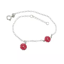 Pulseira Feminina de Prata 925 Margaridas Rosa