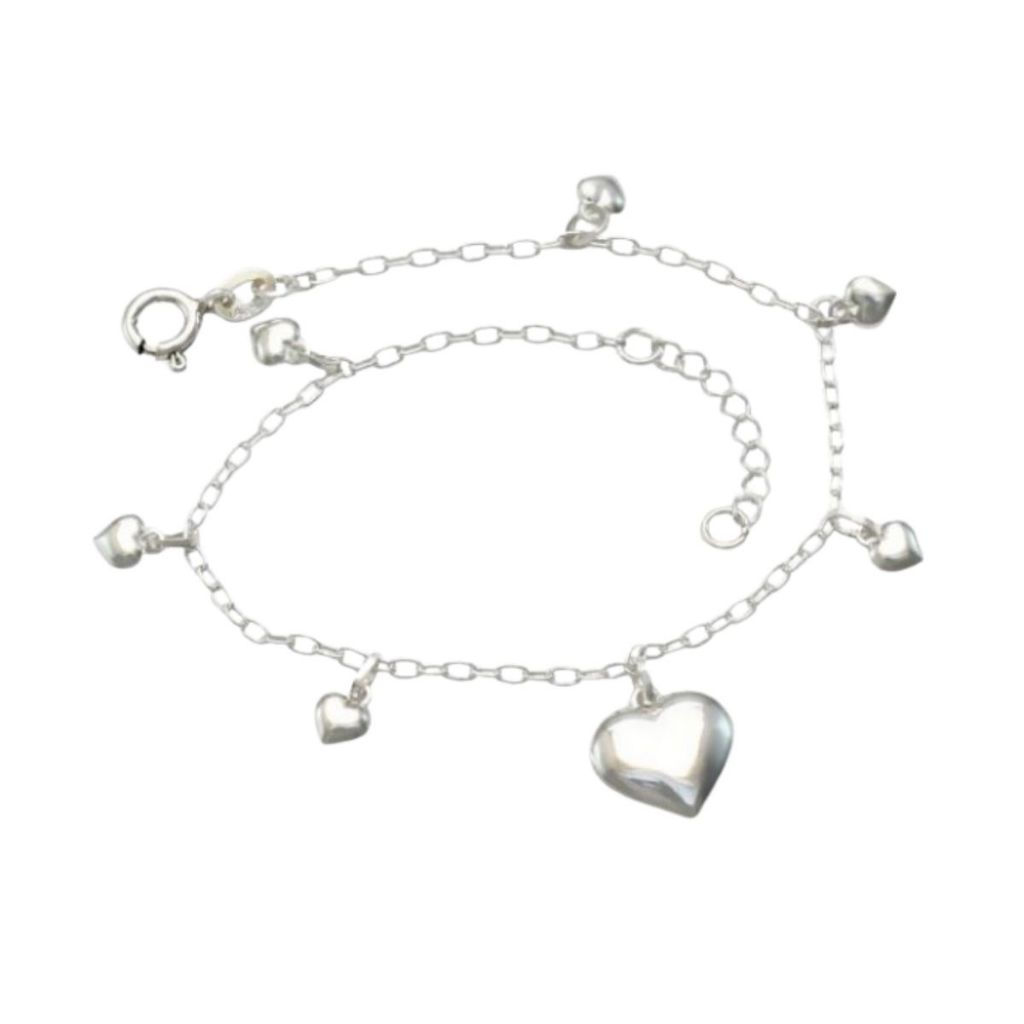 Pulseira Feminina de Prata 925 Coração Liso e Abaulado - Fashion Accessories