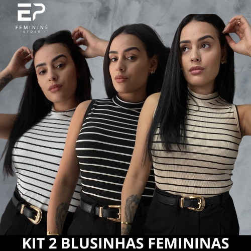 Kit Combo 2 Blusas Regatas Feminina Listrada Canelado Ribana Tendencia Verão