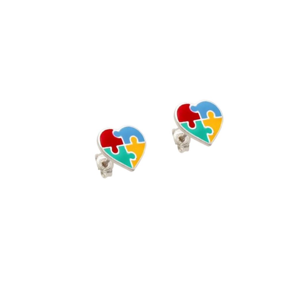 Brinco de Prata 925 Coração Autismo Quebra-Cabeça - Fashion Accessories