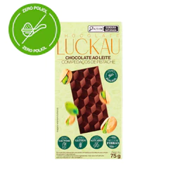 Barra Ao Leite com pedaços de Pistache - ZERO POLIOL, ZERO GLÚTEN, ZERO LACTOSE, ZERO AÇÚCAR - 75g - Luckau