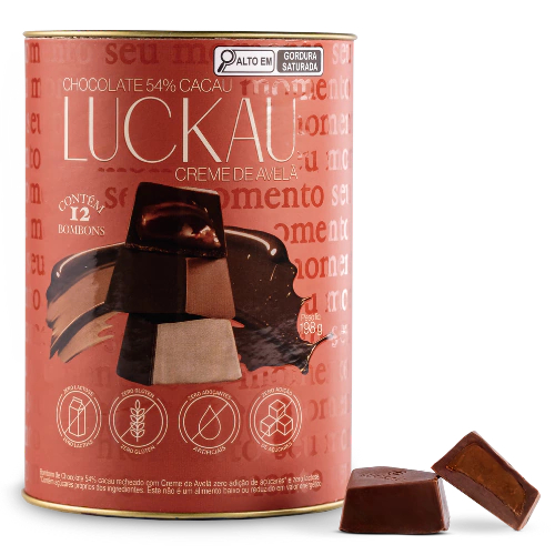 Bombom Chocolate 54% Cacau com Avelã SEM GLÚTEN SEM LACTOSE SEM AÇÚCAR Luckau - 12 bombons - 198g - Food & Beverages