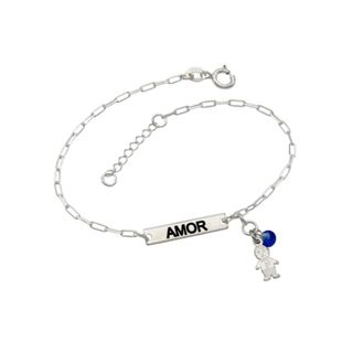 Pulseira Feminina de Prata 925 Placa Amor e Menino com Zircônia em Oferta na Shopee