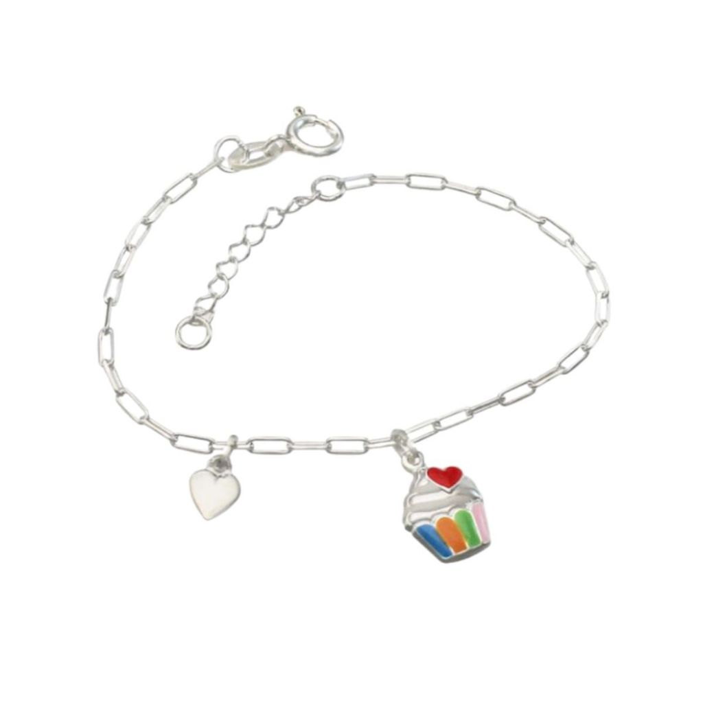 Pulseira Infantil de Prata 925 Cupcake com Coração em Oferta na Shopee