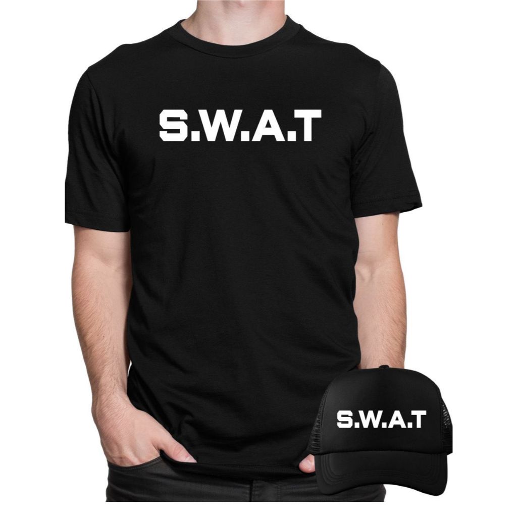 Kit Camiseta 100% Algodão + Boné TRucker Telinha Aba Curva S.W.A.T Operações Especiais EUA Unissex