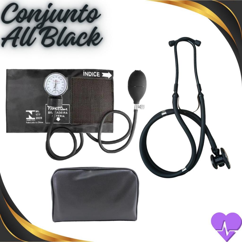 Conjunto Aparelho de Pressão + Estetoscópios Rappaport Modelo ALL BLACK