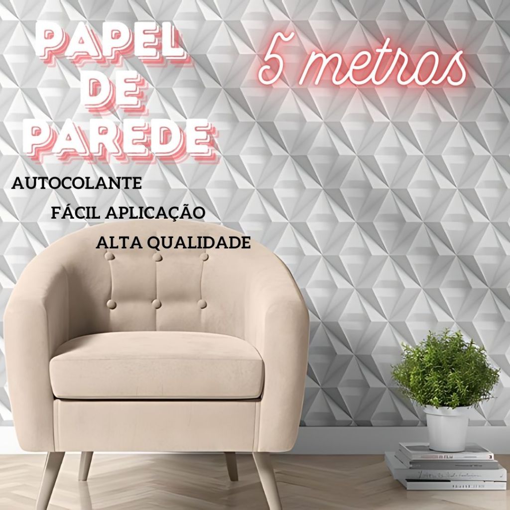 Papel de Parede 3d Adesivo Autocolante Decorativo 5 Metros Para Sala Ripado Cinza Amadeirado Marmorizado Tijolinho Infantil Para Quarto Autoadesivo