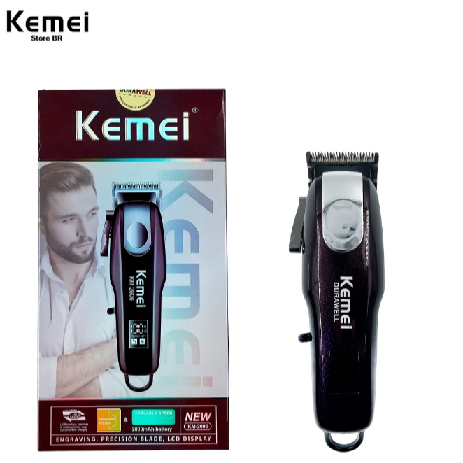 Máquina De Corte Cabelo KEMEI 2606 -Bivolt 5W Portátil USB Profissional Display LCD KM- 2606 Sem Fio