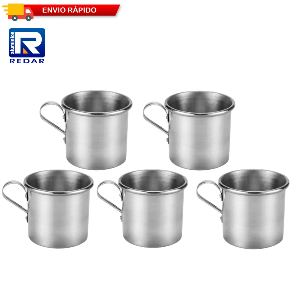 Kit 5 Canecas Copos Alça De Alumínio 350ml Redar Alumínios