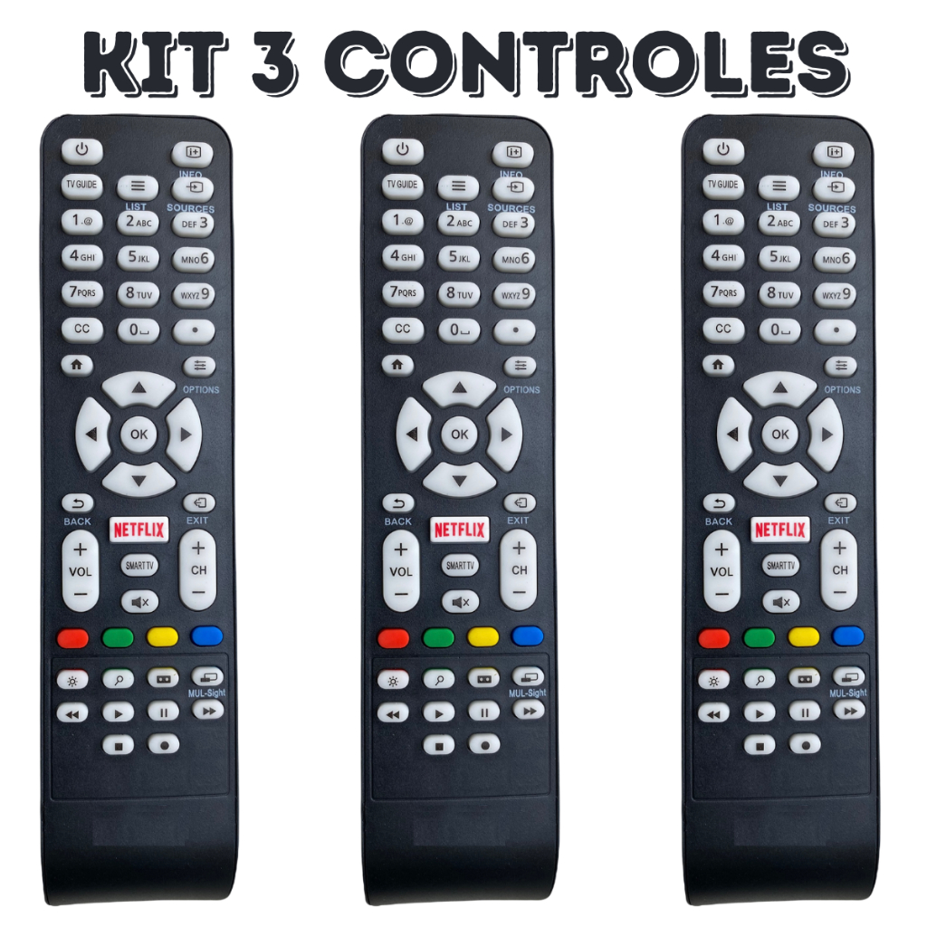 Kit 3 Controle Remoto Para TV AOC SMART TECLA NETFLIX em Oferta na Shopee