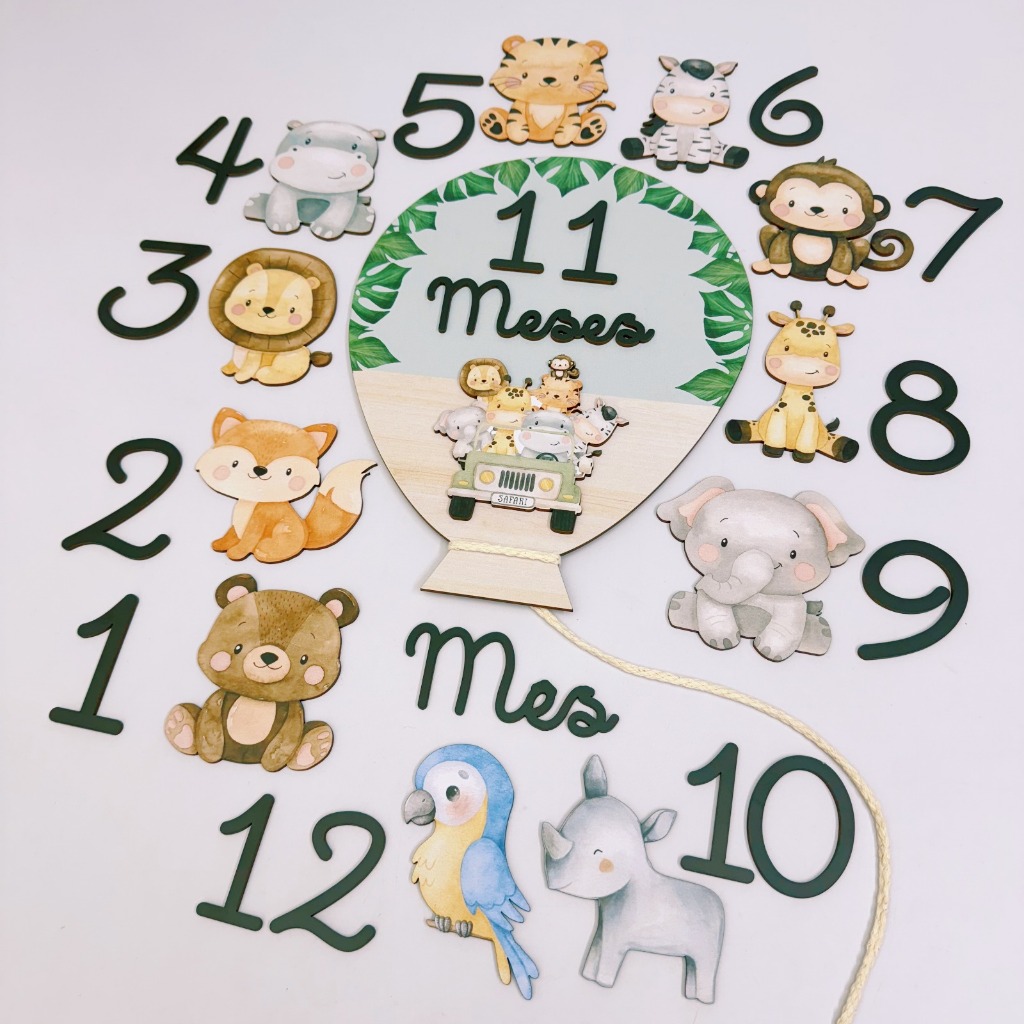 Kit Mesversario Safari Balão Verde - 29 Itens Para Fotos Mensais Menino em Oferta na Shopee