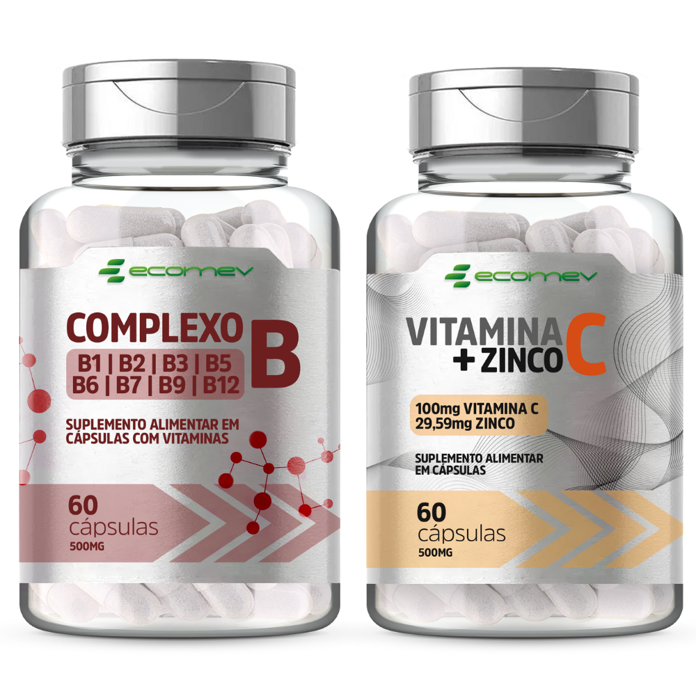 Kit Vitamina C + Zinco Quelado + Complexo B 500Mg 120 Cápsulas Ecomev