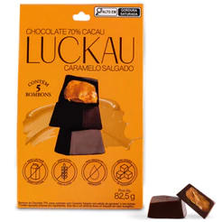 Pouch Cx Bombom Luckau 70% com Creme de Caramelo Salgado SEM GLÚTEN SEM LACTOSE SEM AÇÚCAR - 5 unidades de 16,5g - 82,5g