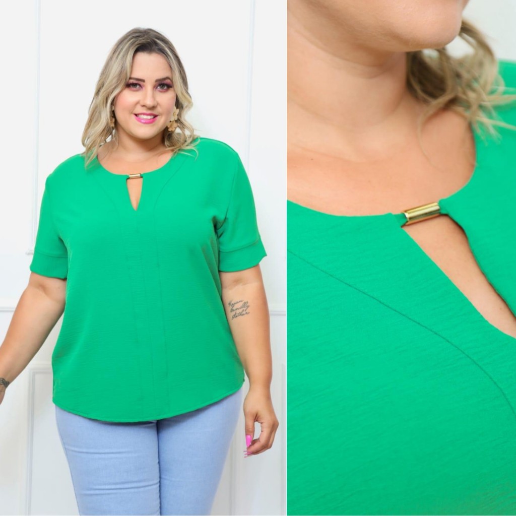 Blusa Feminina Plus Size Duna com Fivela Manga Curta Confortavel em Oferta na Shopee