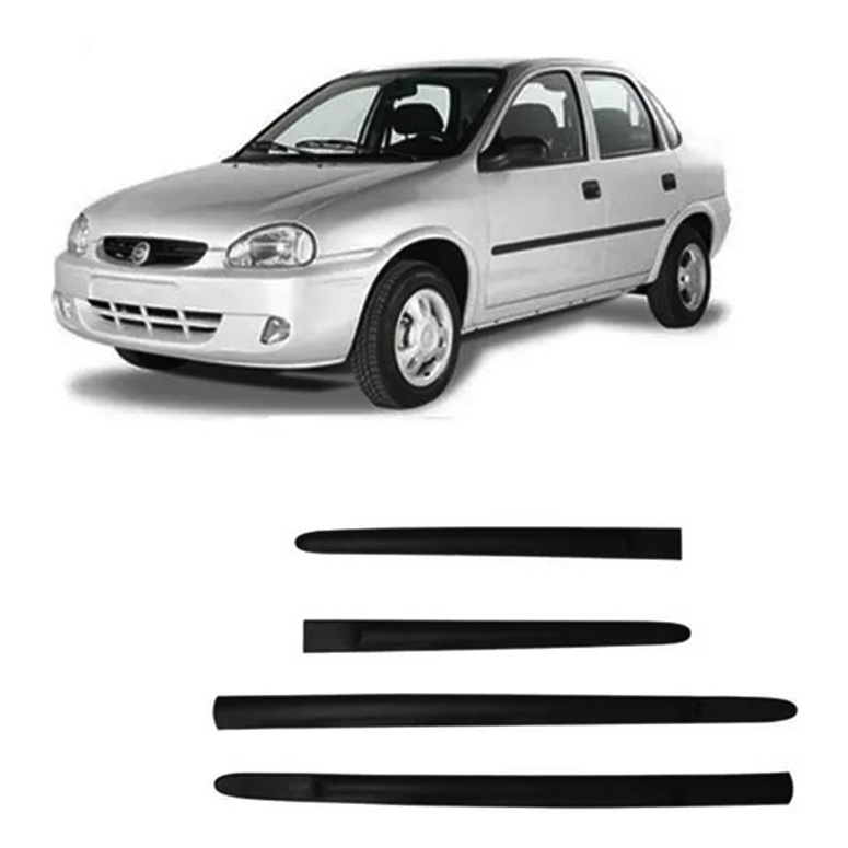 Kit Friso Lateral Corsa 4 Portas 96 97 98 99 00 01 02 03 04 05 06 07 08 09 10 11 12 Hatch Wagon Classic Life Wind Preto