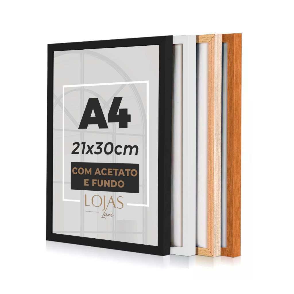Kit 3 Molduras A4 21x30cm com acetato Para Quadro Foto Poster Certificado em Oferta na Shopee