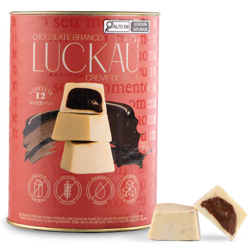 Bombom de Chocolate Branco com Creme de Avelã SEM GLÚTEN SEM LACTOSE SEM AÇÚCAR Luckau - 12 bombons - 198g - Food & Beverages