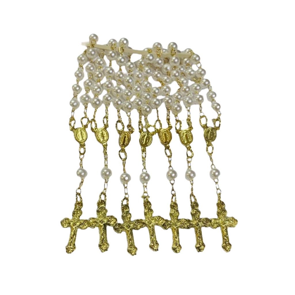 3 UNIDADES MINI TERÇOS DOURADO C/ BRANCO