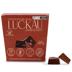Display Bombom Luckau 54% com Creme de Avelã SEM GLÚTEN SEM LACTOSE SEM AÇÚCAR - 18 unidades de 16,5g - 297g