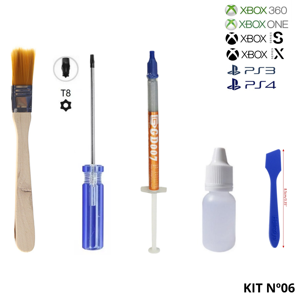 Kit Pasta Térmica Gd007 1g + Chave T8 + Pincel Para Auxiliar Abertura e Limpeza de Console Ps3 Ps4