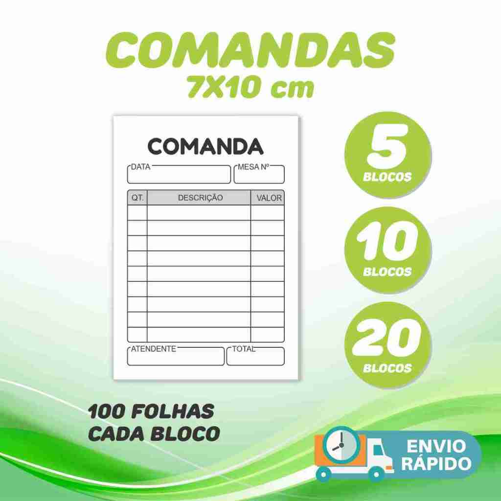 Bloco de Comanda (100 folhas cada bloco) Kit 05 A 20 BLOCOS