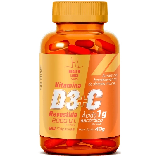 Vitamina D3 (2000U.I.) + Vitamina C (1000mg) - 90 cápsulas - Health Labs (45 Doses)