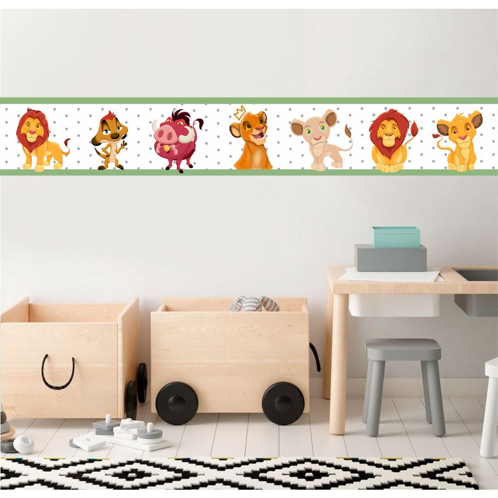 Faixa Adesiva Decorativa  Rei Leão borda verde - Papel de Parede Infantil Quarto de Menino - Adesivo de Parede Infantil