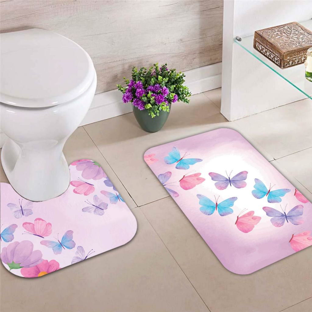 Jogo Tapete de Banheiro Kit Moderno Antiderrapante, Antibactérias e Antimofo, Kit 02 Peças - BUTERFLY PAITING em Oferta na Shopee