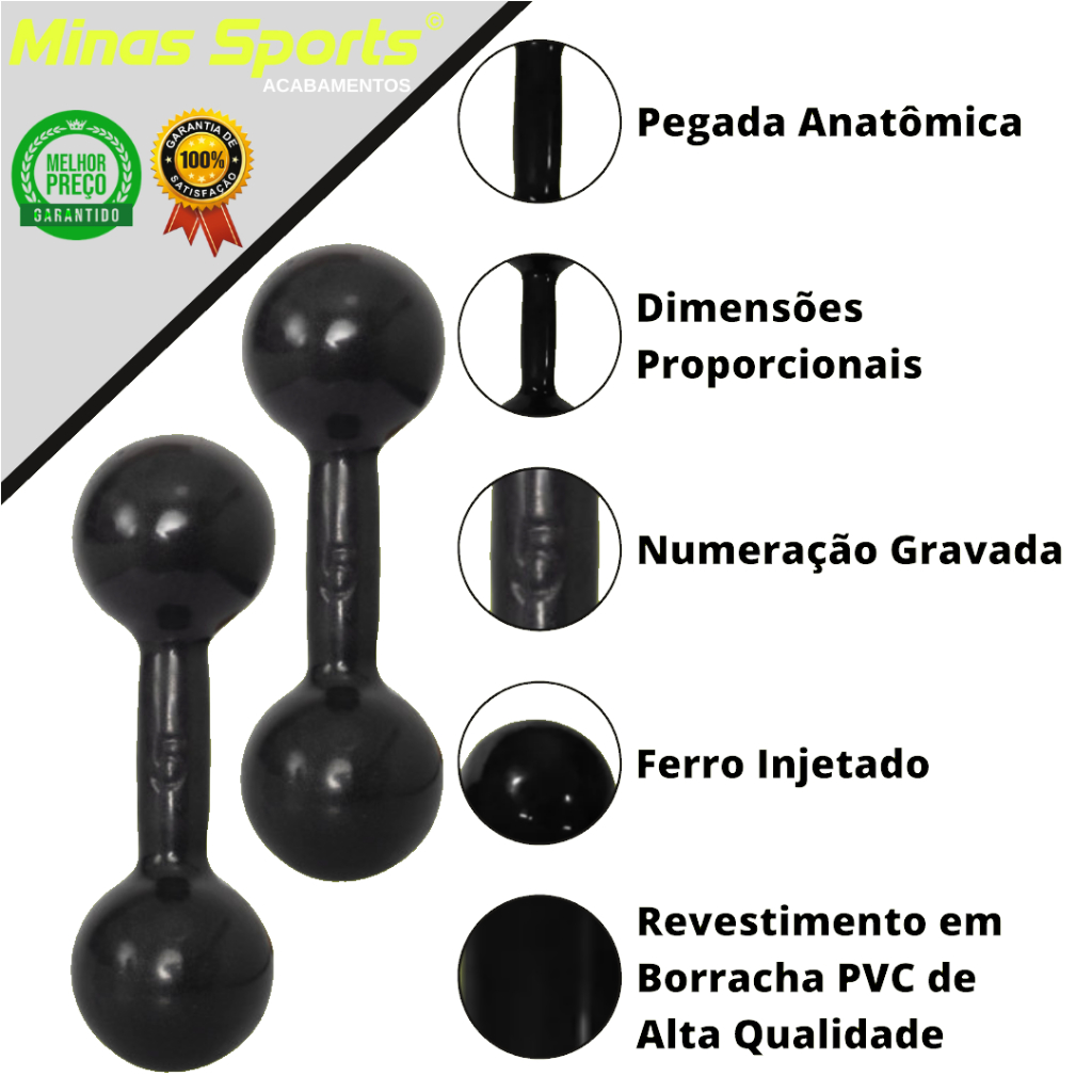 1 Halter Emborrachado - 1 Kg a 5 Kg / Treino Musculação Peso Academia Fortalecimento Muscular C/1 Un