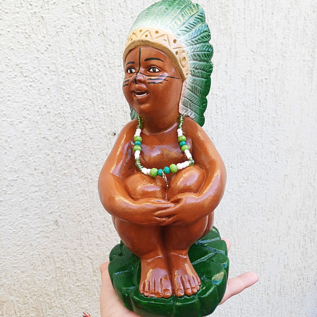 Estatua Imagem Caboclinho Flechinha / Erê de Oxóssi 30cm em Gesso Umbanda Candomblé em Oferta na Shopee