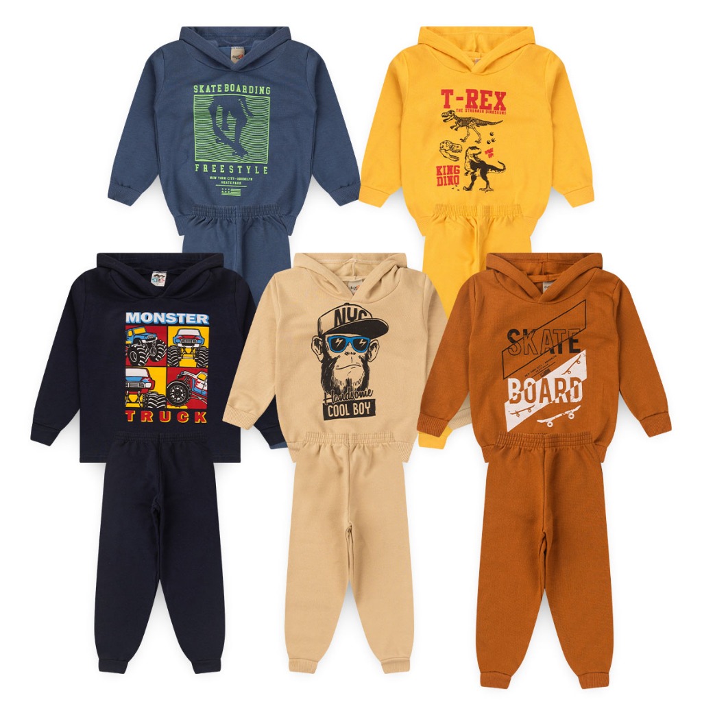 Kit 2 Conjuntos São 4 Peças De Roupas Inverno Conjunto Moletom Menino Capuz Infantil Masculino Tamanhos 1 2 3 4 6 8