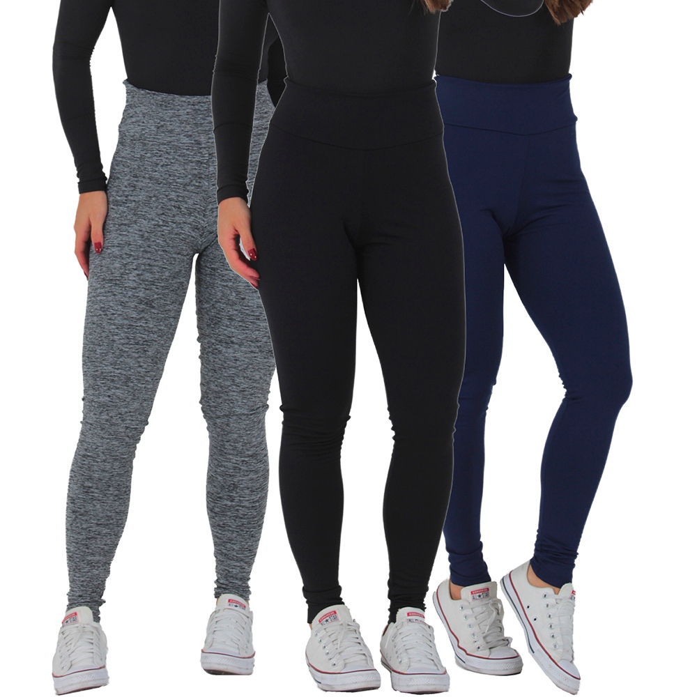 Kit 3 Leggings Inverno Lisas Cintura Alta Peluciada em Oferta na Shopee
