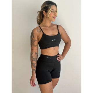 Shorts Meia Coxa Cintura Alta + Top Forrado Suplex UV 50+ Feminino Fitness Academia Kit em Oferta na Shopee