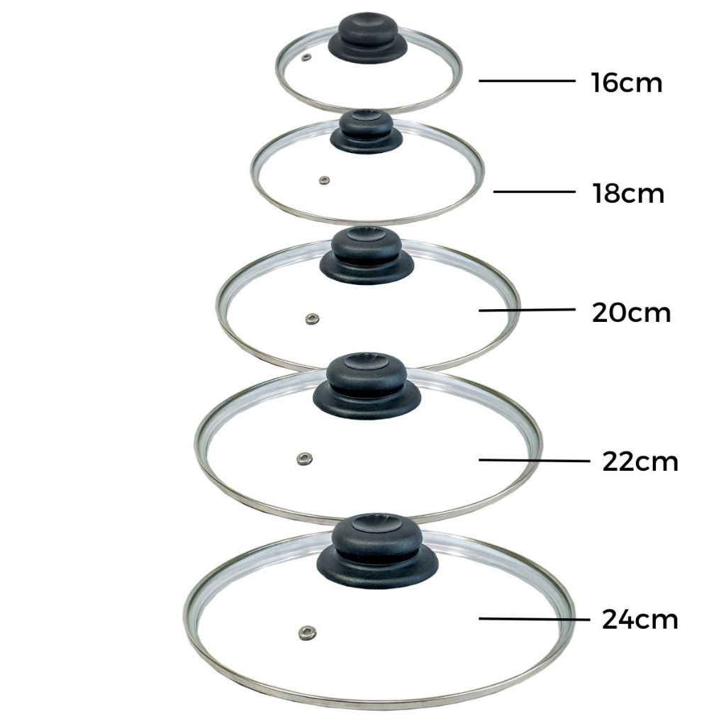 Jogo 5 Tampas De Vidro 16 Cm 18 Cm 20 Cm 22cm 24 Cm