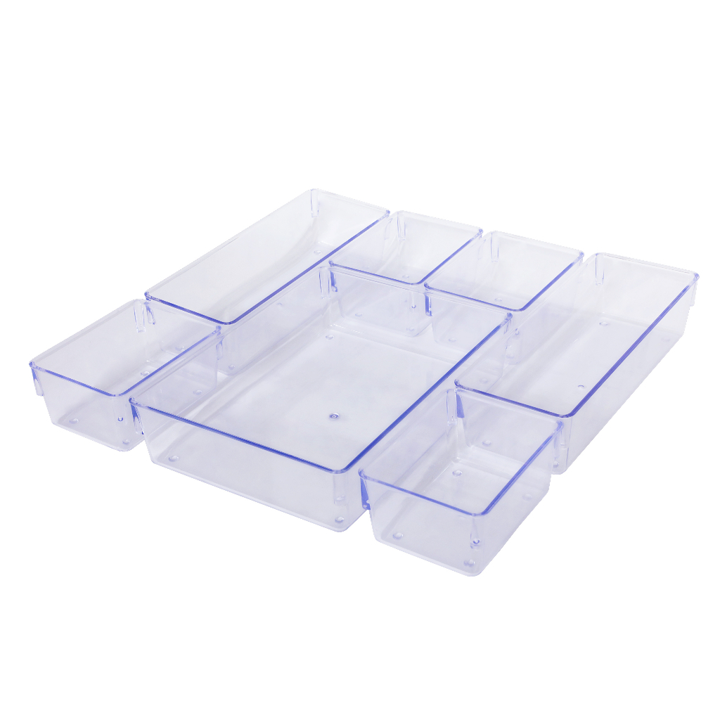 Organizadores Kit 7 Multiuso Modular Gavetas e Mesas Pote Acrilico Cristal e Fume ou 4 Peças