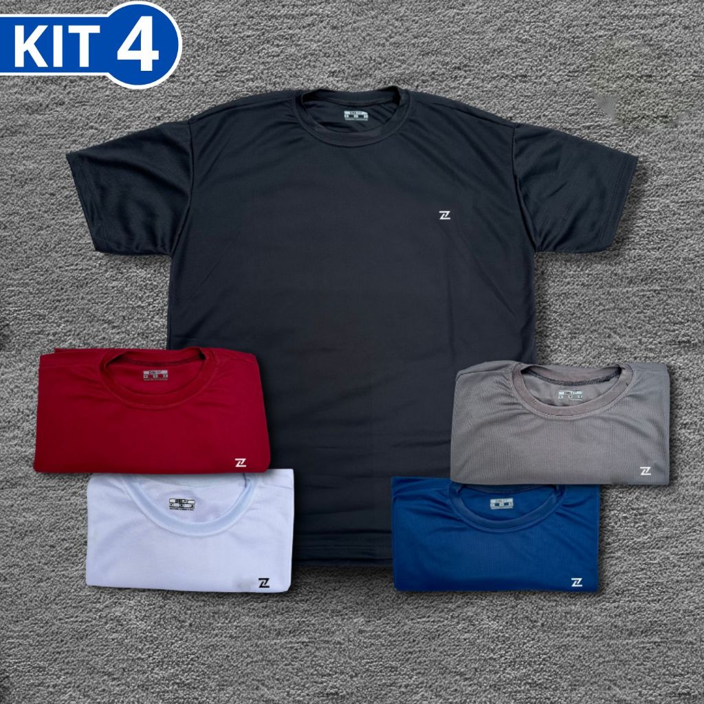 Kit 4 Camisetas Plus Size Dry Fit Masculina Logo Z Lisa - Casual Treino Academia Esportes Exercícios em Oferta na Shopee