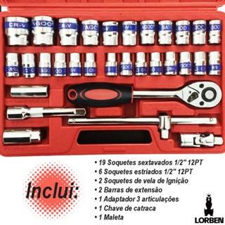 Jogo de Soquetes Lorben 32 Peças 8 a 32mm Cromo Vanádio com Maleta em Oferta na Shopee