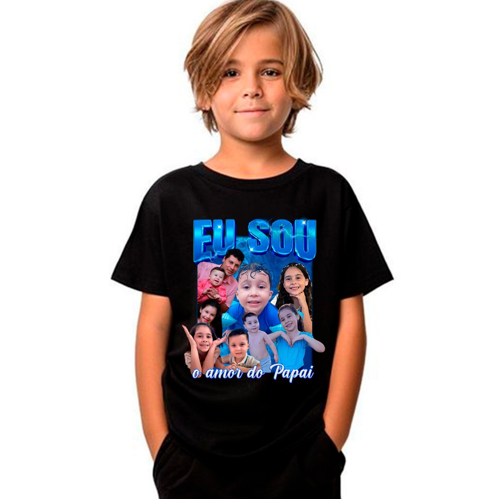 Camiseta Blusa Infantil Personalizada do Tamanho 2 ao 16 Menina Feminina Menino Masculino Unissex Algodão com Fotos Escritas Cores Dia dos Pais Criança Pai ENVIE AS FOTOS NO CHAT