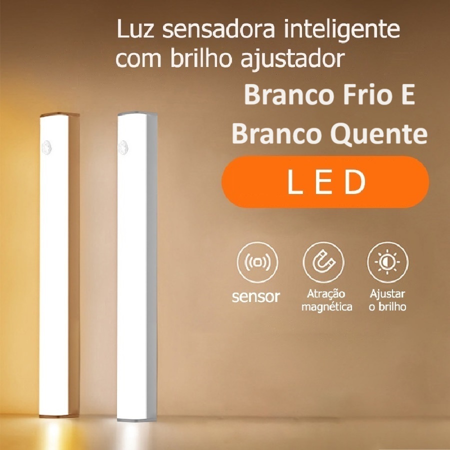 50Cm Luz LED Branco Quente Frio Sem Fio Sensor Carregamento USB 30Cm 20Cm Int...