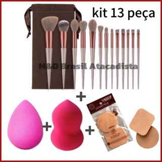 Kit de Pincel 13 + 2 Esponjas + 1 Kit esponja de Pó aleatório em Oferta na Shopee