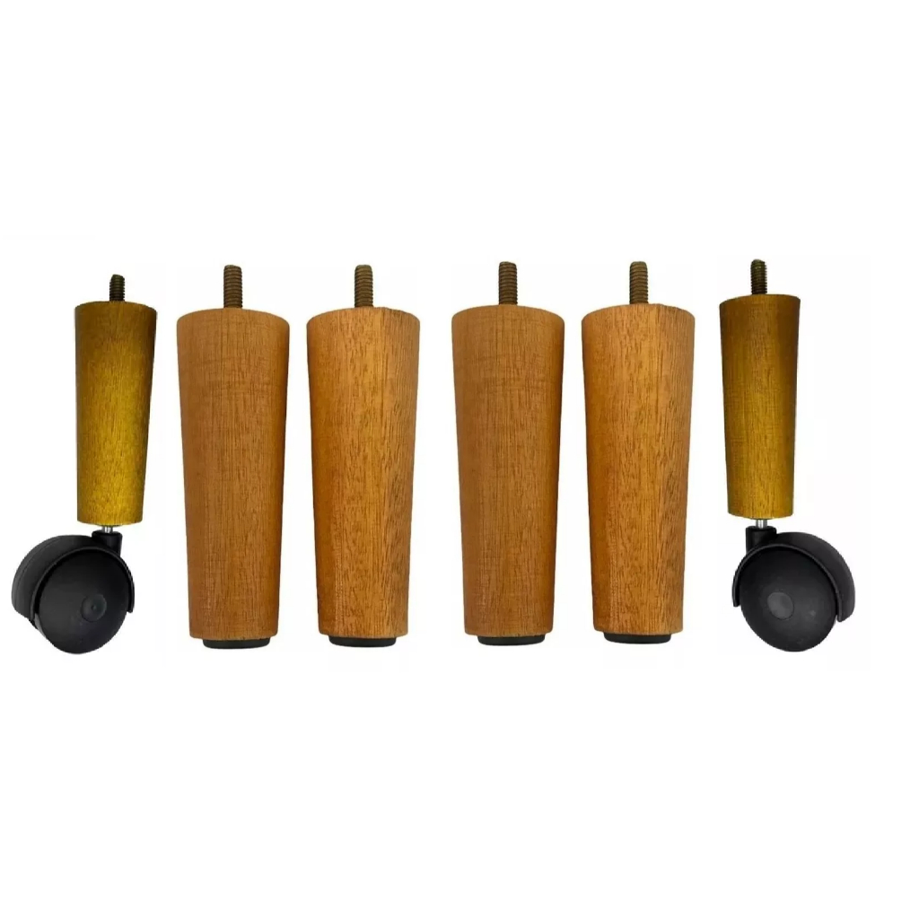 Pés Para cama Box Cama casal Solteiro 6 unidades 4 fixos 2 Rodinhas 12cm de Altura mel rustico