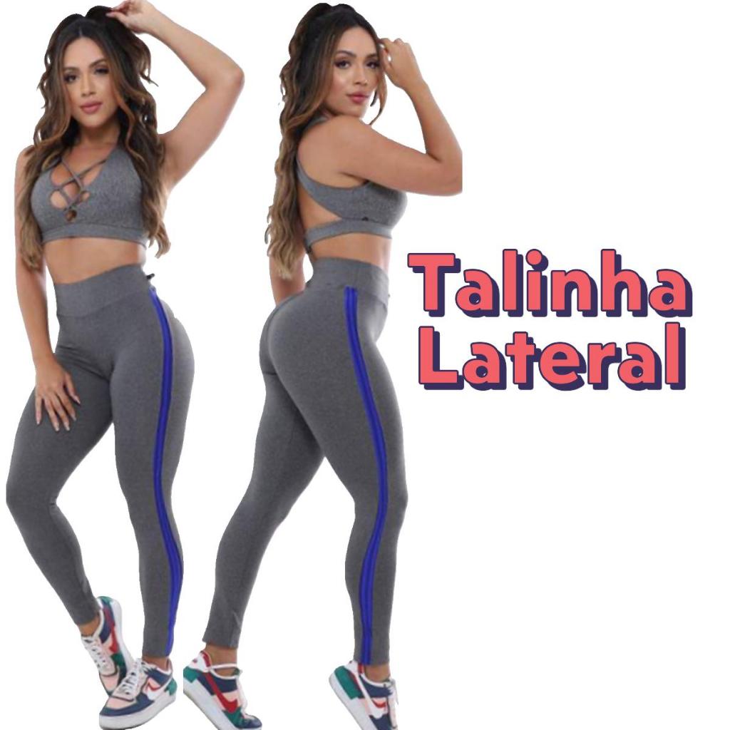 Calça Legging Faixa Listra Lateral Ikat Leg Modeladora Fitness Academia caminhada Passeio