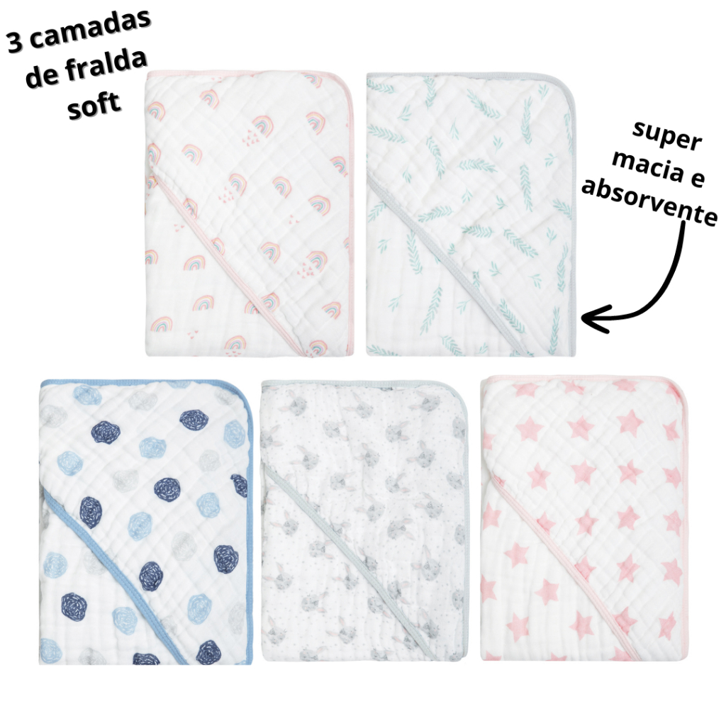 TOALHA DE BANHO BEBÊ PAPI SOFT ESPECIAL 3 CAMADAS FRALDAS " MARAVILHOSA "