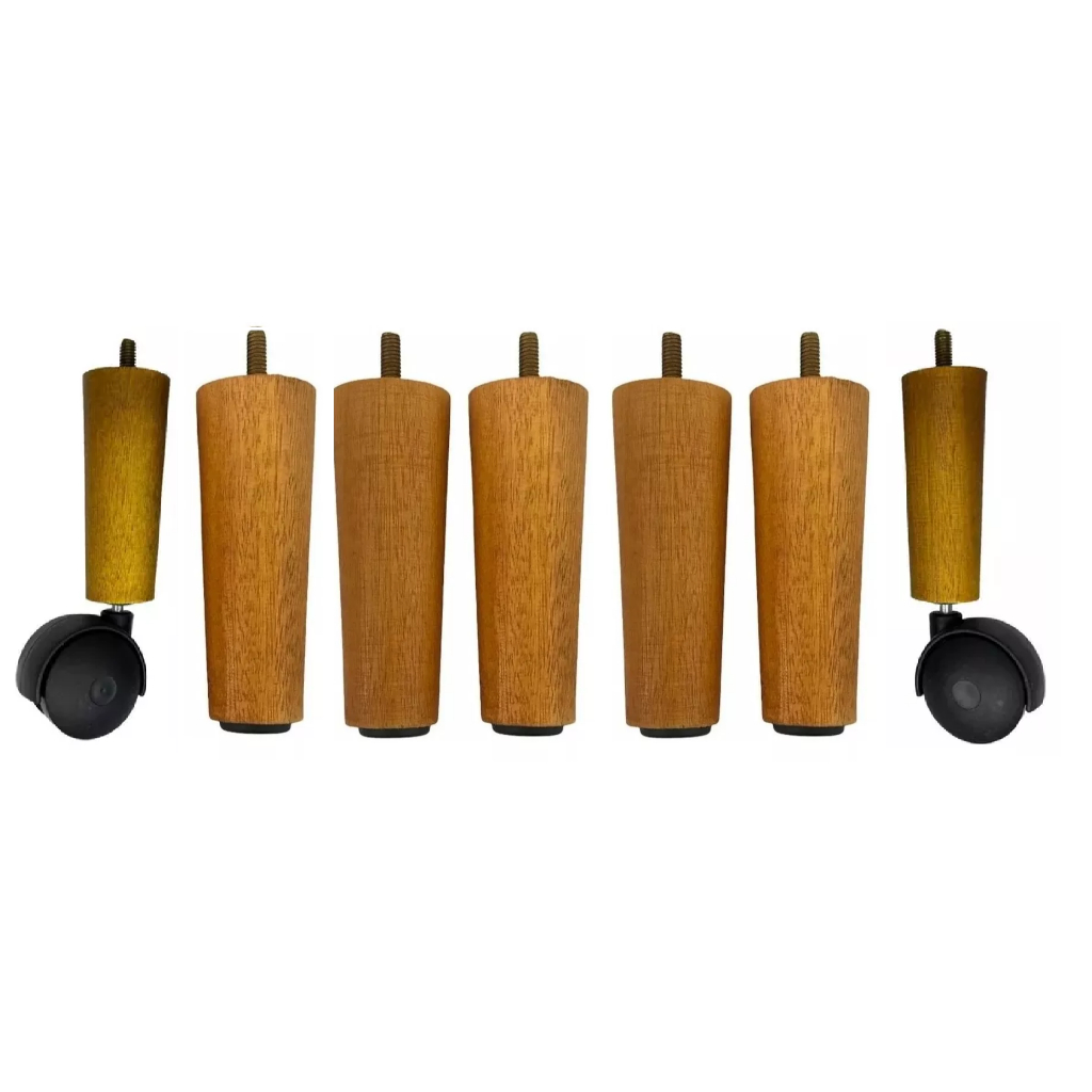 Pés Para cama Box Cama casal Solteiro 8 unidades 6 fixos 2 Rodinhas 12cm de Altura mel rustico