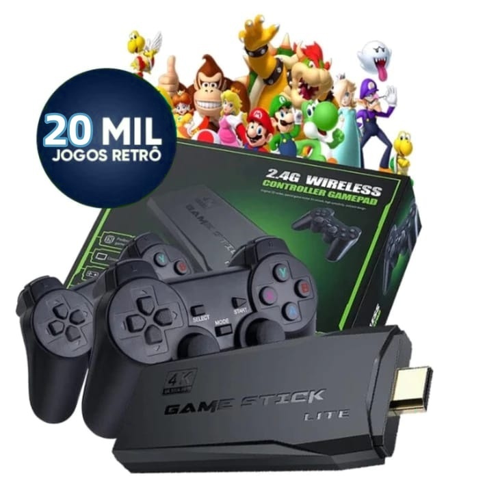 Video game Stick 4K Com 20000 Jogos 64gb 2 Controles Sem Fio Console Portatil Jogos Retro Video Game em Oferta na Shopee