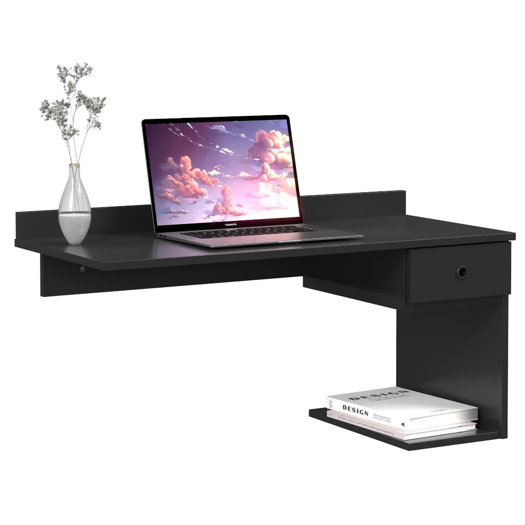 Escrivaninha Preta Suspensa Home Office Notebook Com Gaveta Quarto Estudo Escritório