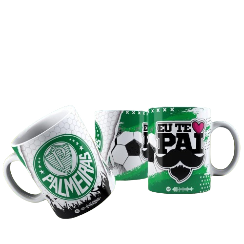 Caneca de Cerâmica/Porcelana 325ml - Dia dos Pais - Pai torcedor Pais torcedores futebol Pai eu te amo QR CODE com mensagem para o seu pai e hino Com ou sem foto Palmeiras Palmeirense